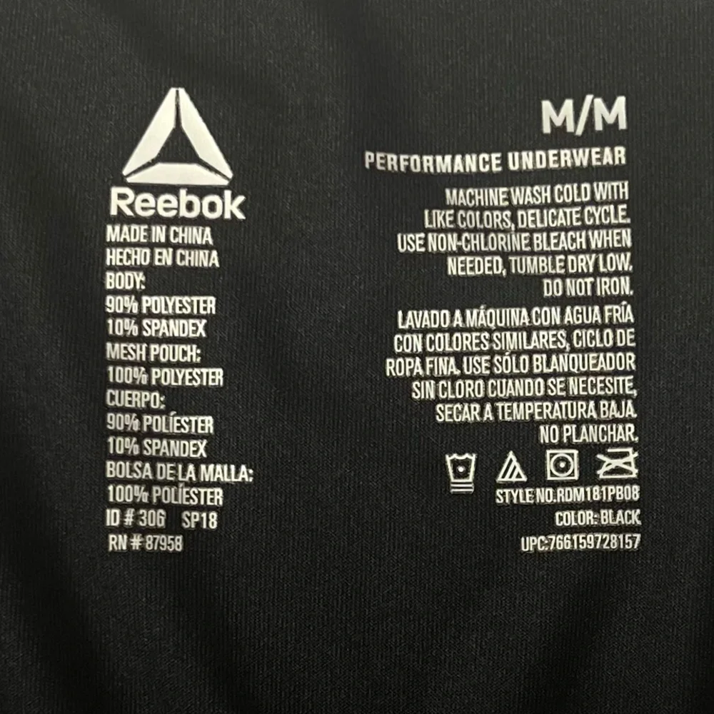 Reebok Boy's Black Performance Underwear Medium 1191